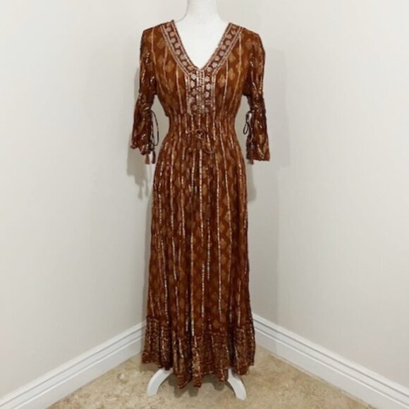 Me 2 Magic Dresses & Skirts - Brown Boho Maxi Dress with V-Neck